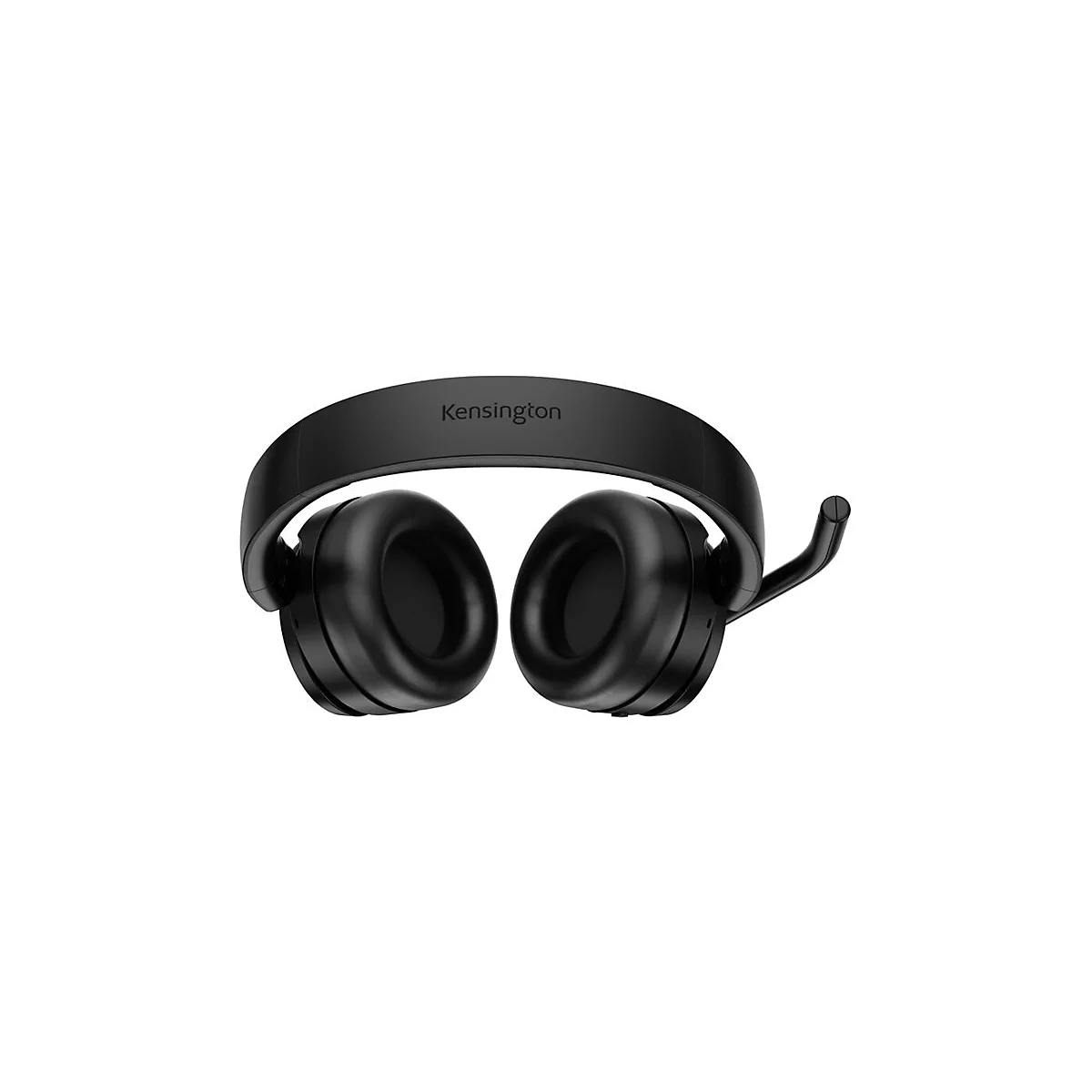 Schwarzes Kensington-Headset mit Ohrpolstern und Mikrofonarm vor weißem Hintergrund.
