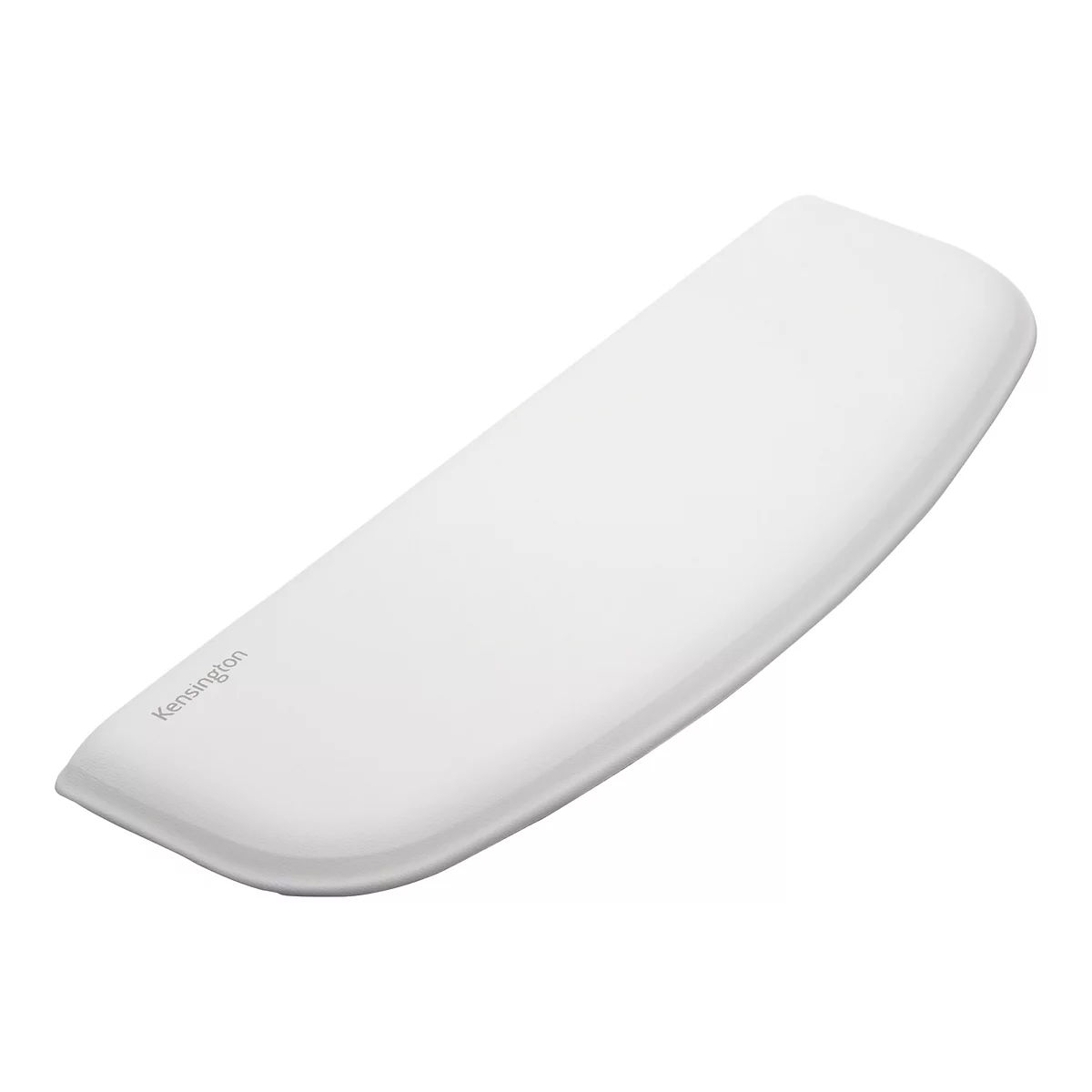 Weißes, ergonomisch geformtes Handgelenkpad mit dem Schriftzug "Kensington".