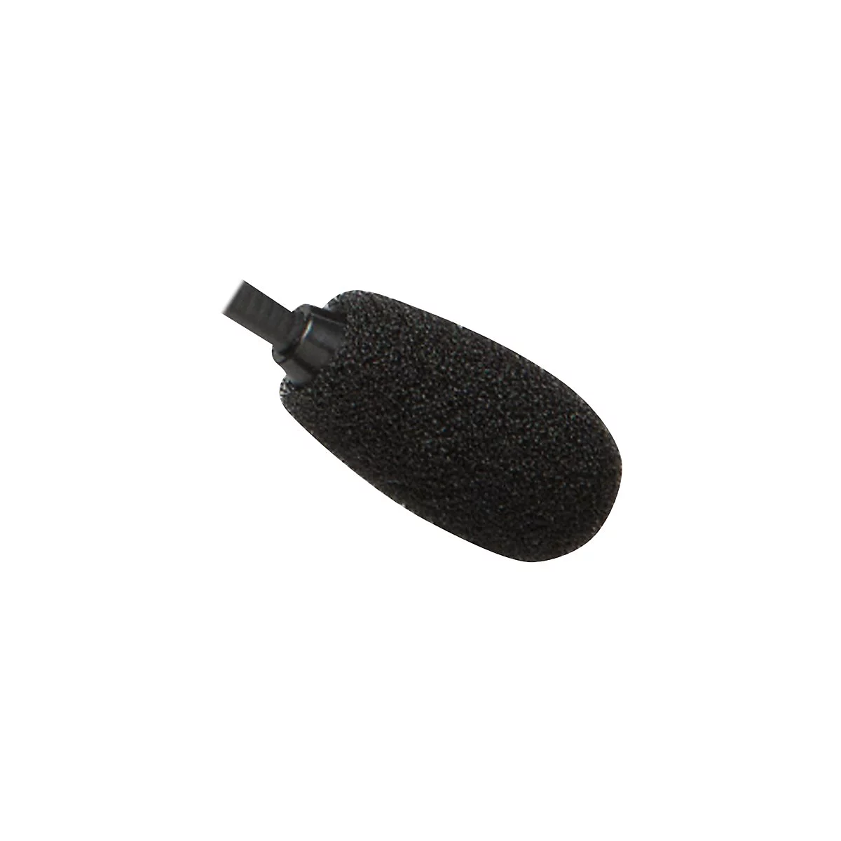 Gros plan d'une bonnette de microphone noire avec connexion au câble.