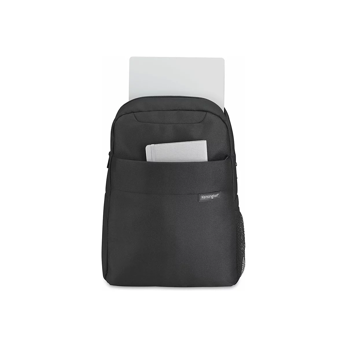 Sac à dos Kensington noir, avec ordinateur portable et carnet.