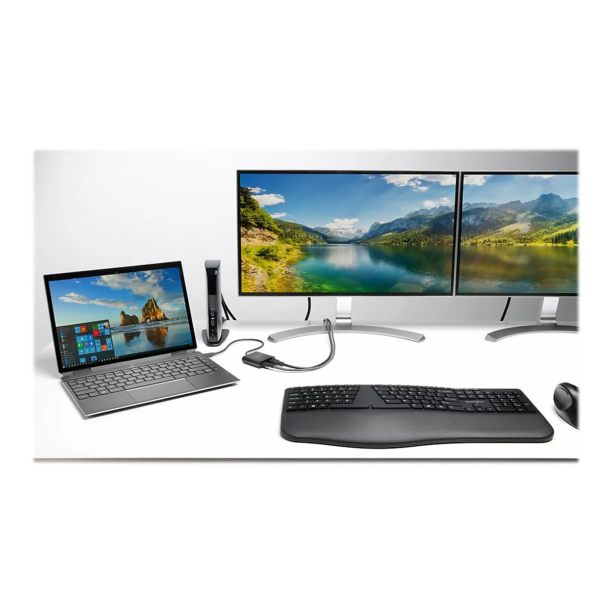 Kensington Pro Fit Ergo Wireless Keyboard - Tastatur - kabellos - 2.4 GHz, Bluetooth 4.0 - Deutsch - Schwarz