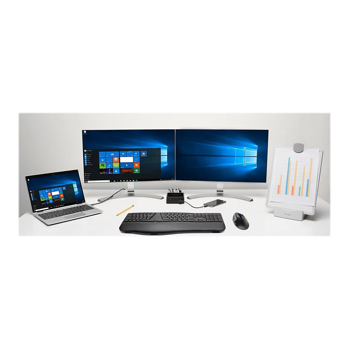 Kensington Pro Fit Ergo Wireless Keyboard - Tastatur - kabellos - 2.4 GHz, Bluetooth 4.2 - GB - Schwarz