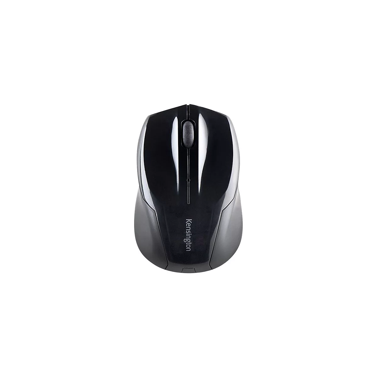 Drahtlose schwarze Maus mit Scrollrad und dem Schriftzug Kensington.