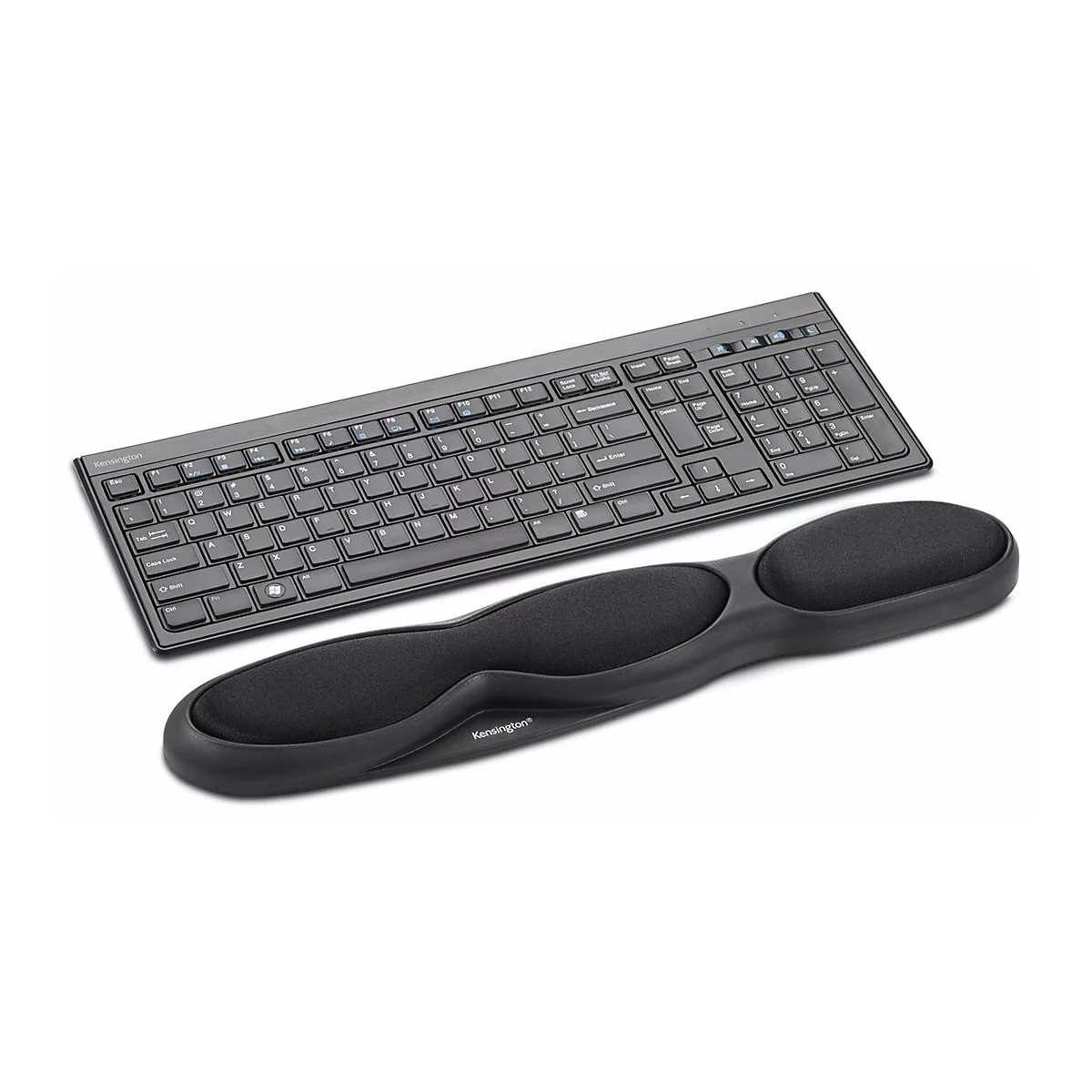 Clavier noir et repose-poignet Kensington sur fond blanc.