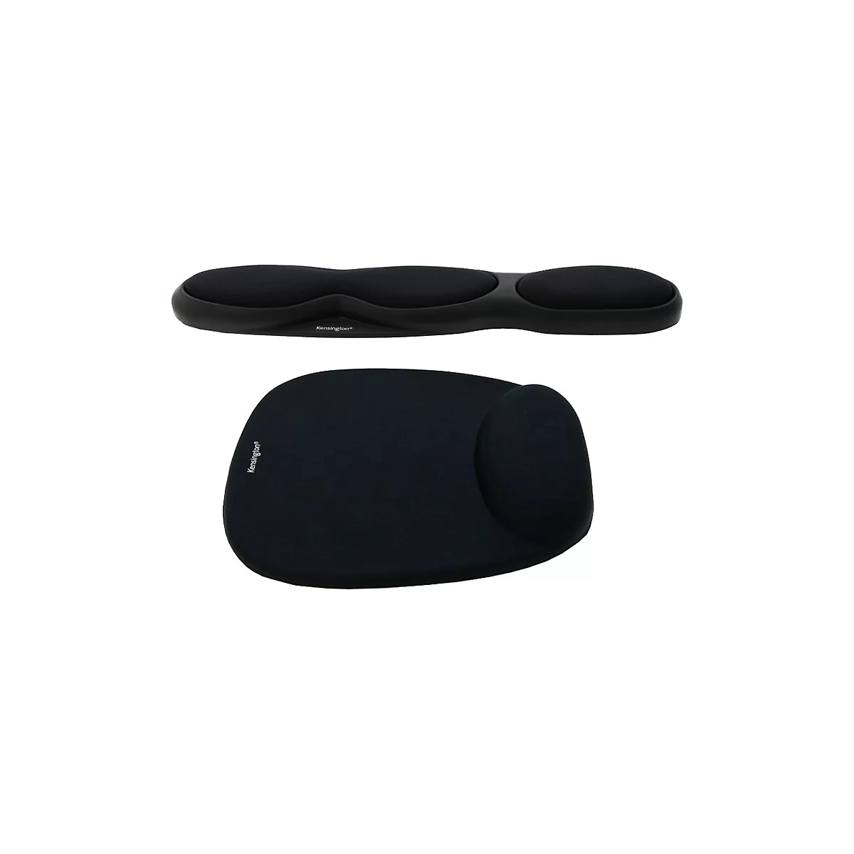 Deux tapis de souris ergonomiques noirs et repose-poignets de Kensington.