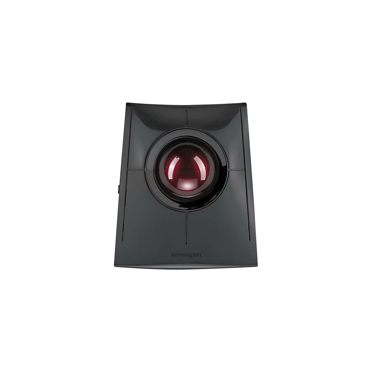 Schwarzer Trackball, mit roter Kugel. Der Schriftzug Kensington ist am unteren Rand sichtbar.