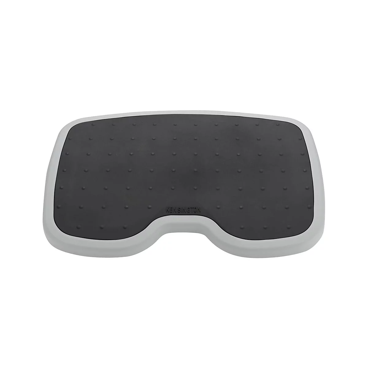 Ein graues Fußstützen-Pad mit schwarzer, genoppter Oberfläche und dem Schriftzug 'Kensington'.