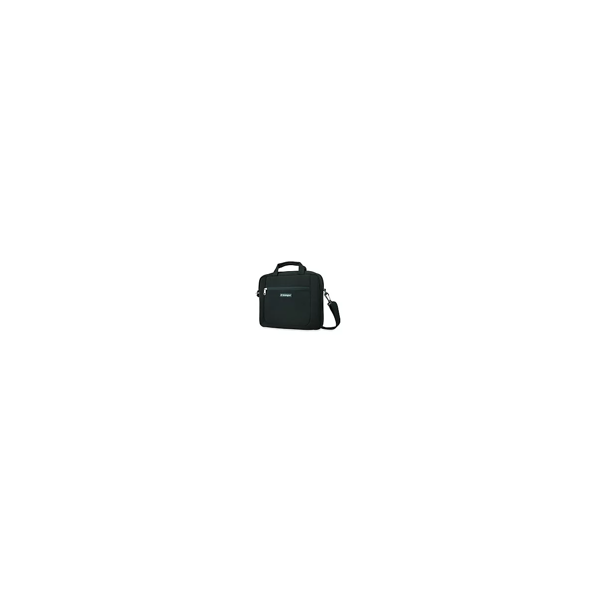 Schwarze Laptoptasche mit Tragegriff, Reißverschluss und Schultergurt.