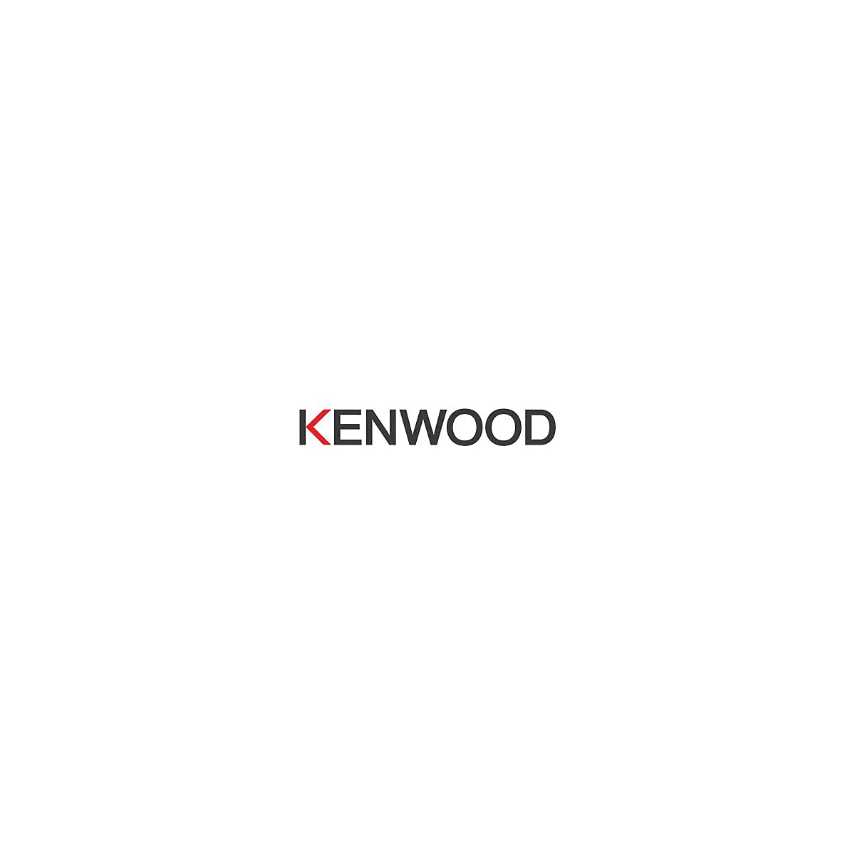Das Kenwood Markenlogo in schwarzer Schrift mit einem roten K.