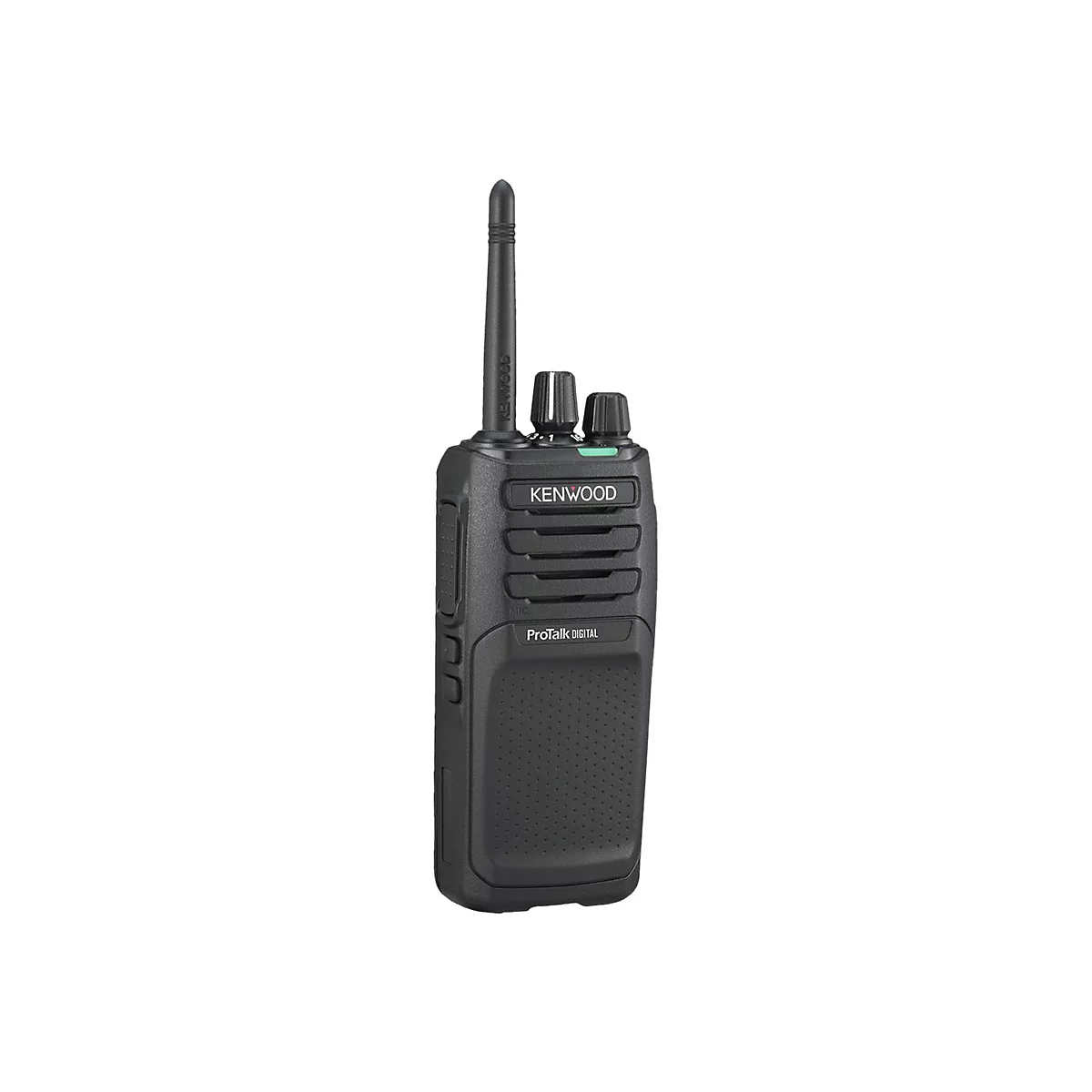 Schwarzes Kenwood ProTalk Digital Funkgerät mit Antenne, Knöpfen und Schriftzug.