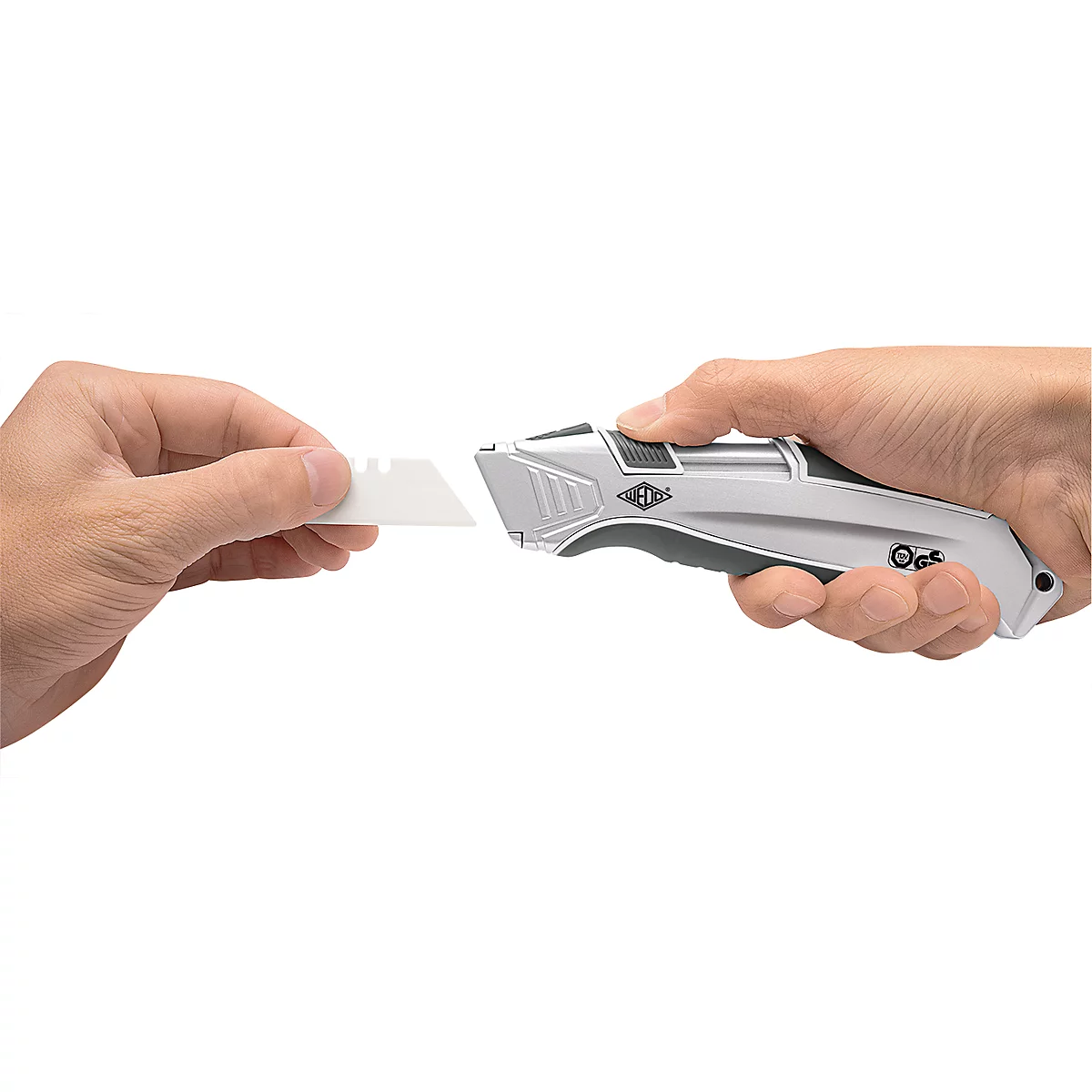 Keramisch veiligheidsmes Wedo® CERA-Safeline® Safety Cutter ALU, mes trekt automatisch in, rechts-/linkshandigen, Reservemesjes