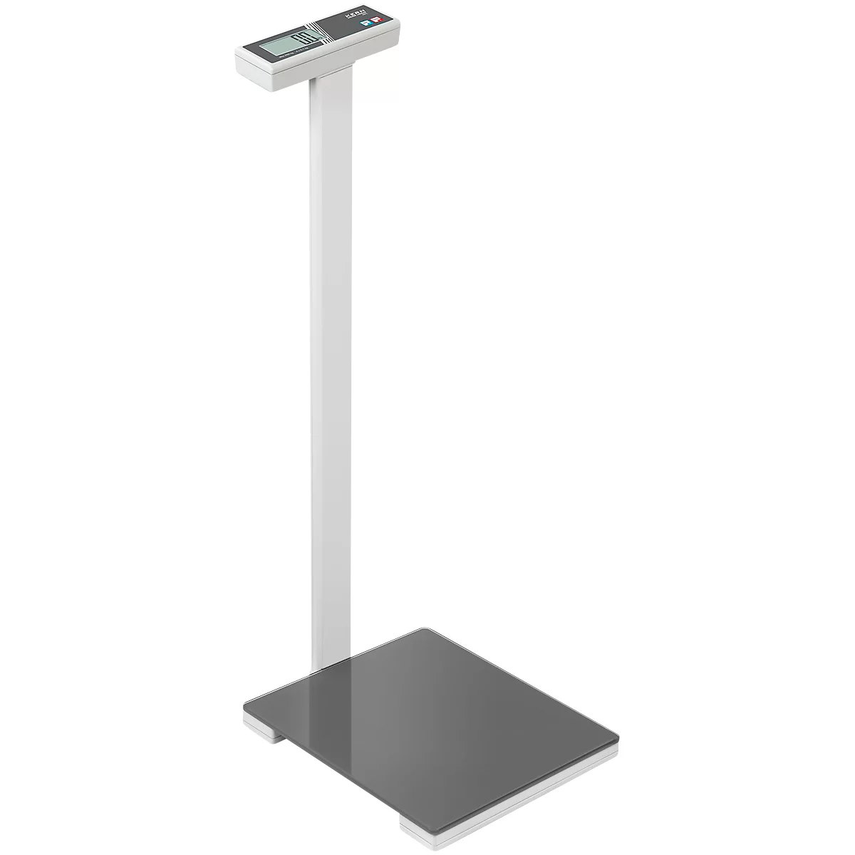 KERN Personenwaage MPL 200K-1P, BMI-Funktion, Wägebereich bis 250 kg, Glaswägeplatte, Stativ, AUTO-OFF-Funktion, Einheitenumschaltung, B 350 x T 350 x H 960 mm, schwarz/weiß