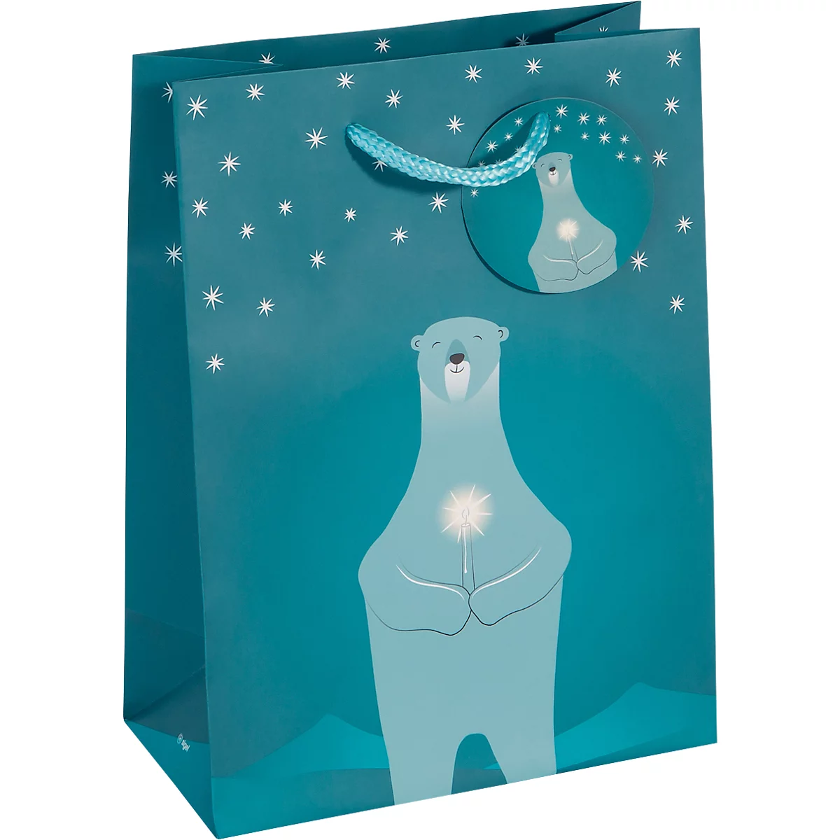 Kerstcadeauzakje Sigel 'Polar Bear', 5 stuks, B 170 x H 230 mm, papier, petrol
