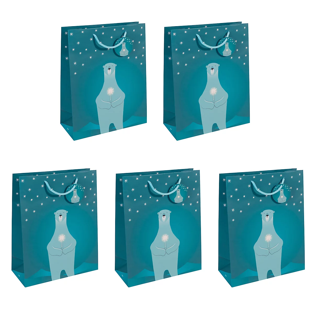 Kerstcadeauzakje Sigel 'Polar Bear', 5 stuks, B 260 x H 330 mm, papier, petrol