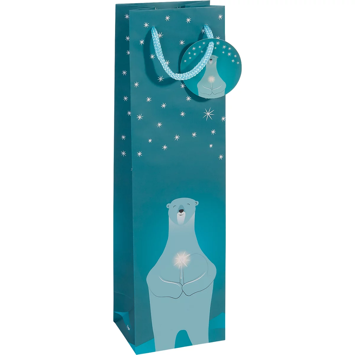 Kerstgeschenkzak Sigel 'Polar Bear', voor flessen, 5 stuks, B 100 x D 80 x H 350 mm, papier, petrol