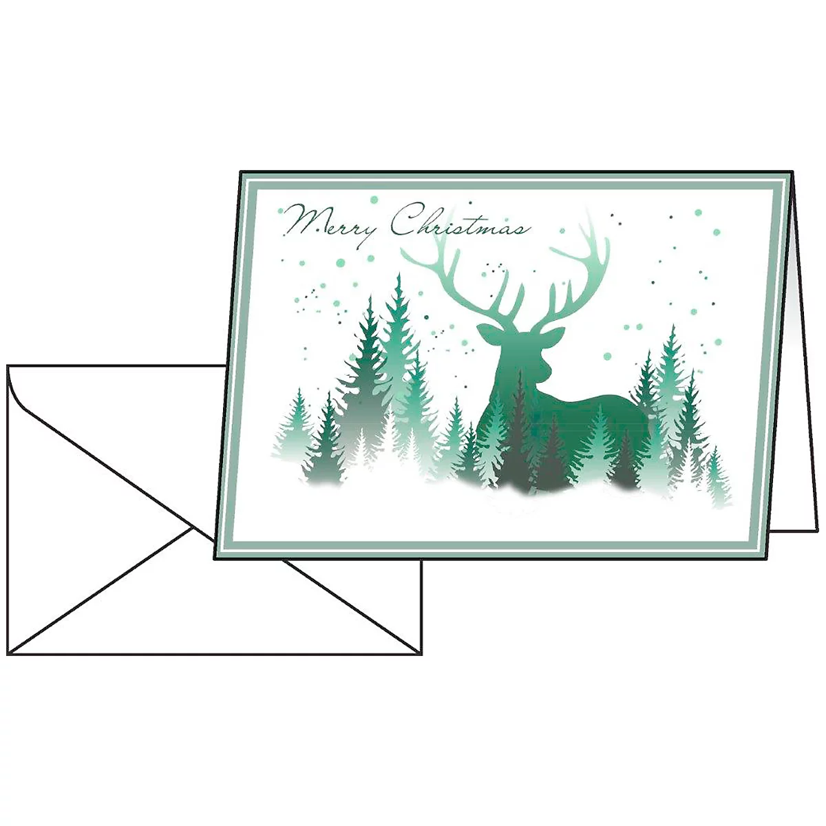 Kerstkaarten 'Merry Christmas' Kerstbos en rendier, 25 stuks, inclusief enveloppen, A6-formaat, 148 x 105 mm, glanzend karton, bedrukbaar