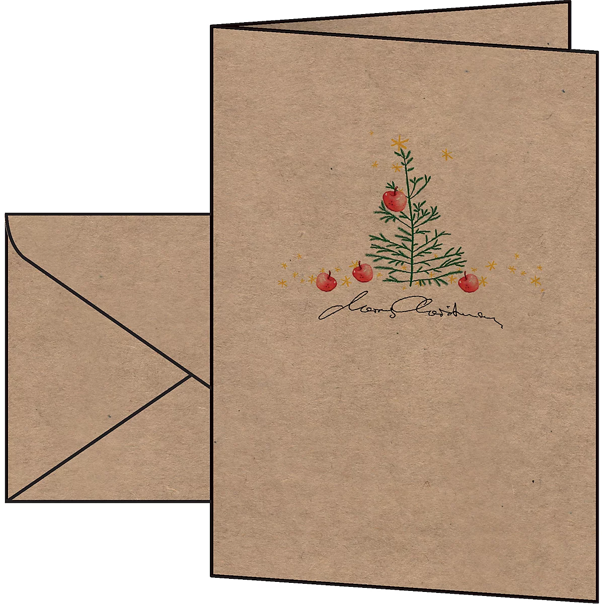 Kerstkaarten Sigel 'Kerst met appels', incl. enveloppen, DIN A6, 10 stuks, bruin kraftpapier