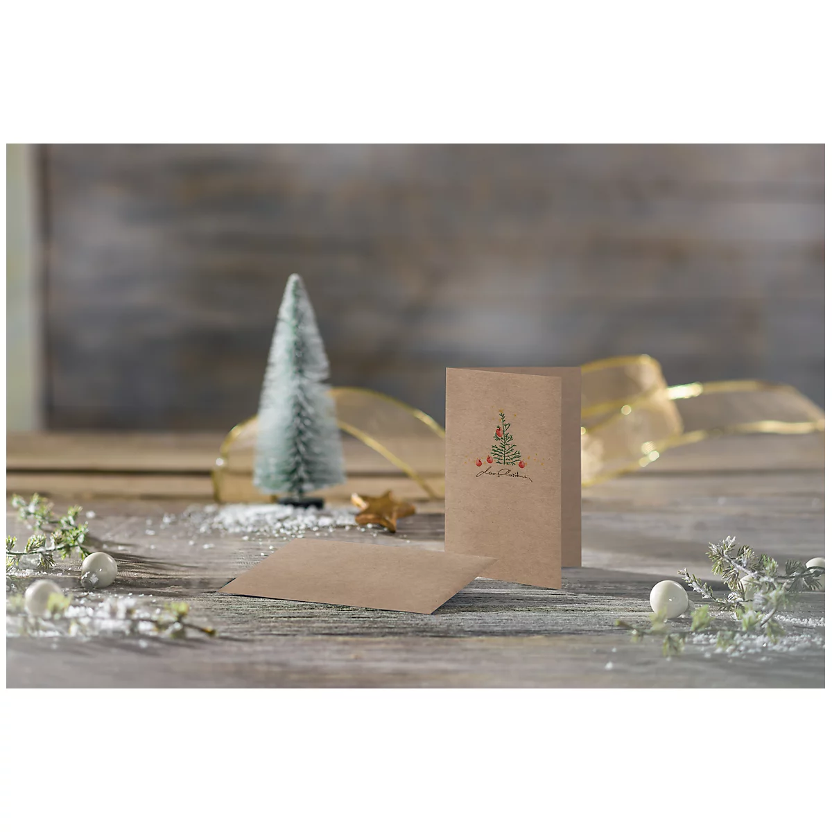 Kerstkaarten Sigel 'Kerst met appels', incl. enveloppen, DIN A6, 10 stuks, bruin kraftpapier