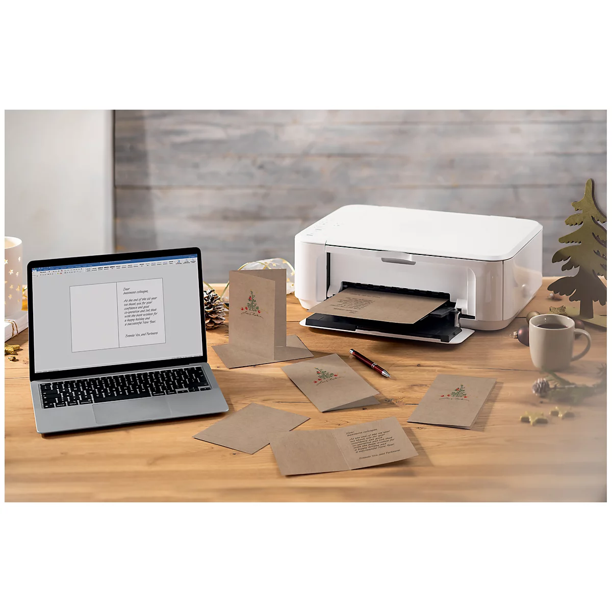 Kerstkaarten Sigel 'Kerst met appels', incl. enveloppen, DIN A6, 10 stuks, bruin kraftpapier