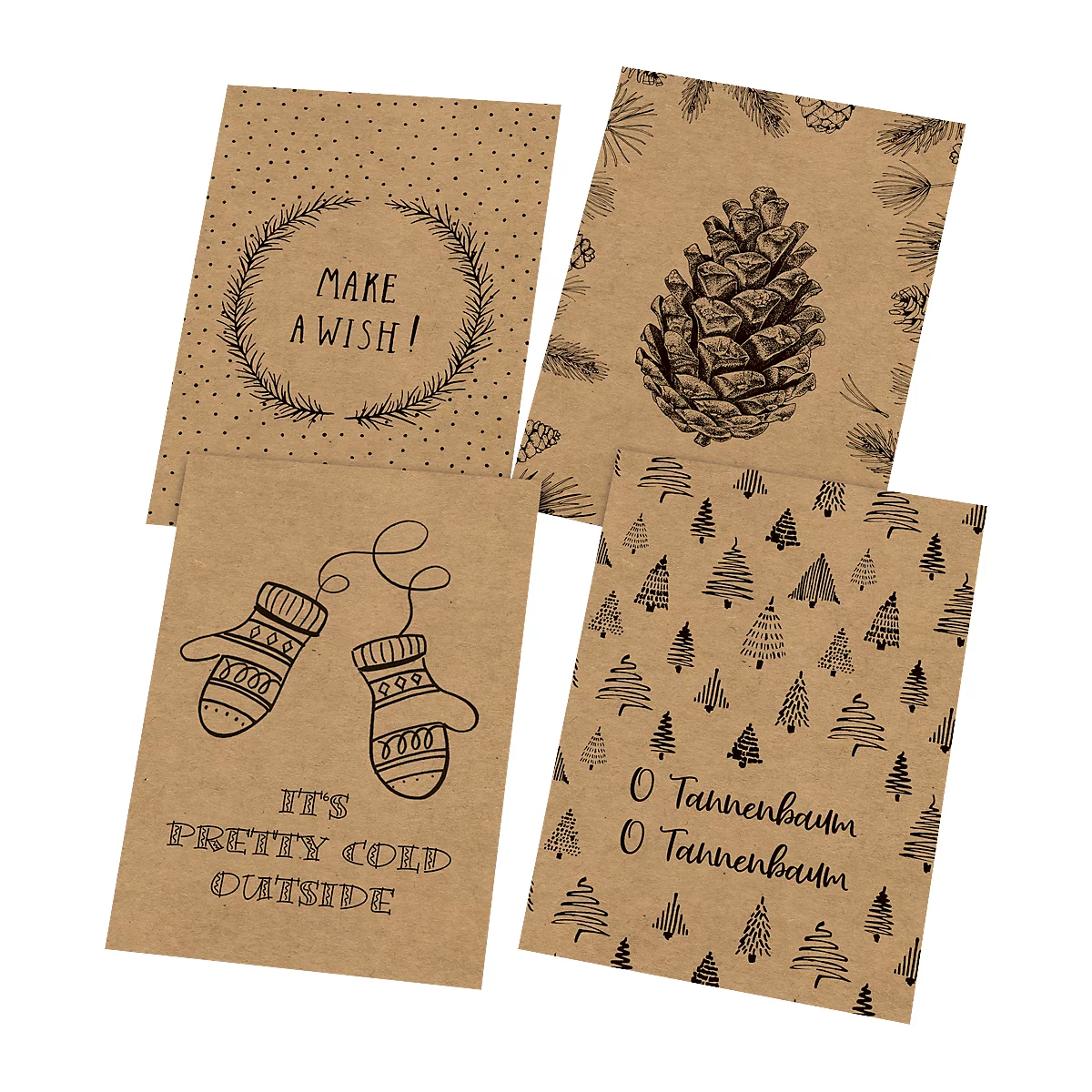 Kerstkaartenset Sigel 'Natural Christmas', 24 stuks, 12 motieven, DIN A6, kraftkarton bruin