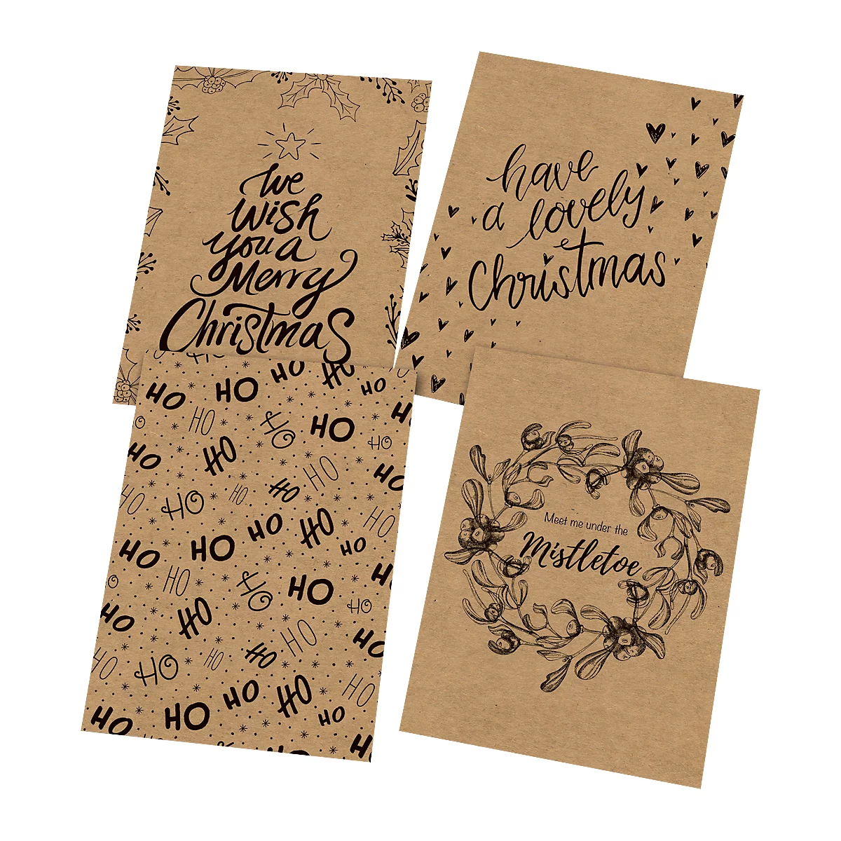 Kerstkaartenset Sigel 'Natural Christmas', 24 stuks, 12 motieven, DIN A6, kraftkarton bruin