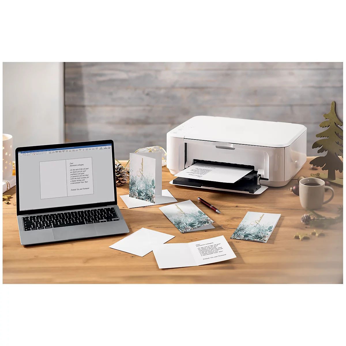 Kerstmotief kaart 'Eucalyptus magic', A6 (A5), 250g/m², 25 stuks, wit karton, inkjet &amp; laser printer