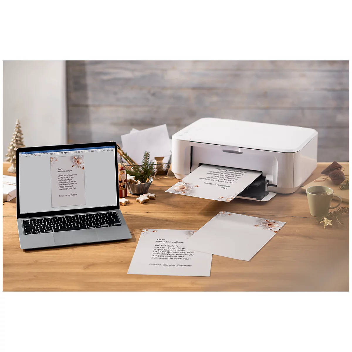 Kerstmotief papier 'Kerstmis in roségoud', DIN A4, 90g fijn papier, FSC Mix Credit, inkjet &amp; laser printer, 100 vellen