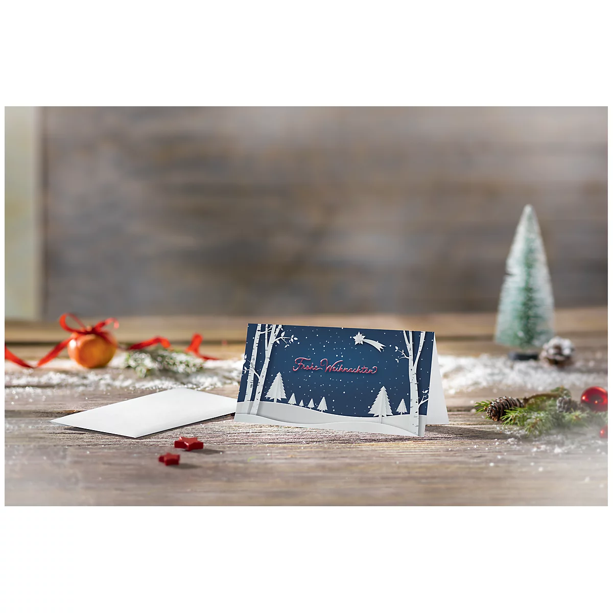 Kerstmotiefkaart 'Pop-up winterlandschap', DIN lang (2/3 A4), 250g/m², 25 stuks, wit karton, inkjet &amp; laserprinter