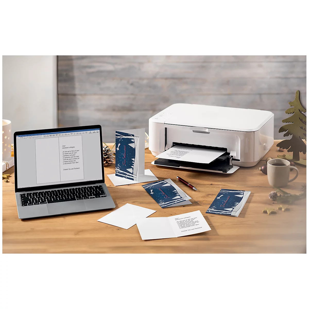 Kerstmotiefkaart 'Pop-up winterlandschap', DIN lang (2/3 A4), 250g/m², 25 stuks, wit karton, inkjet &amp; laserprinter