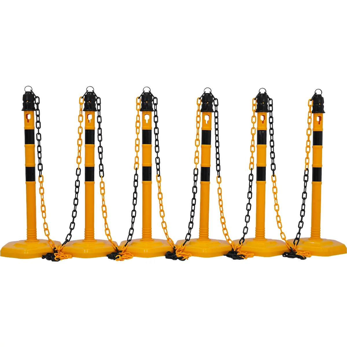 Kettingpalen - polypropyleen - 6 palen + 5 kettingen - geel/zwart - set