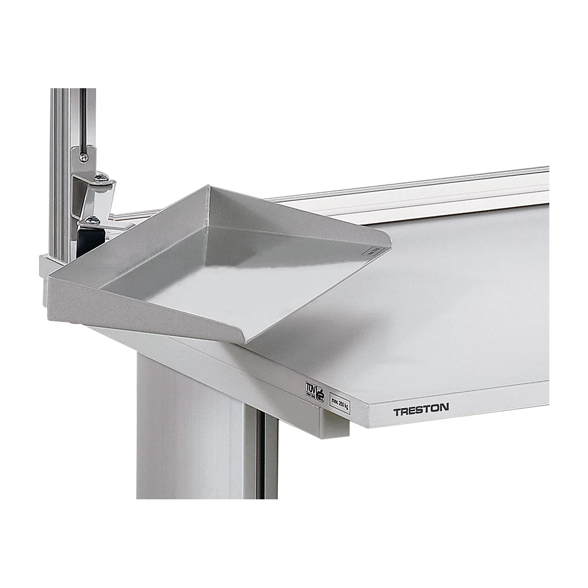 Metal tray on white work surface. Logos and manufacturer details visible.