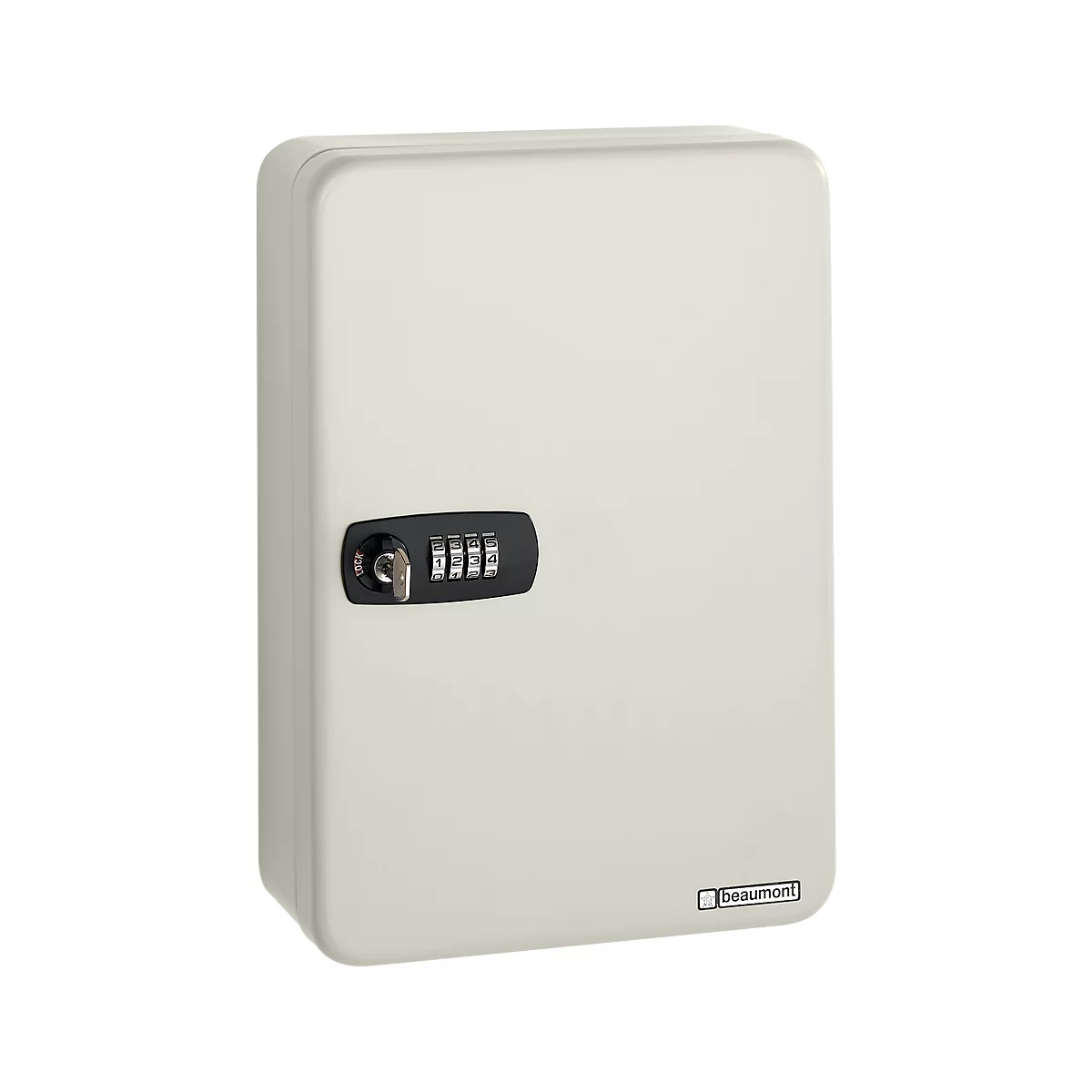 Beige key safe with combination lock.