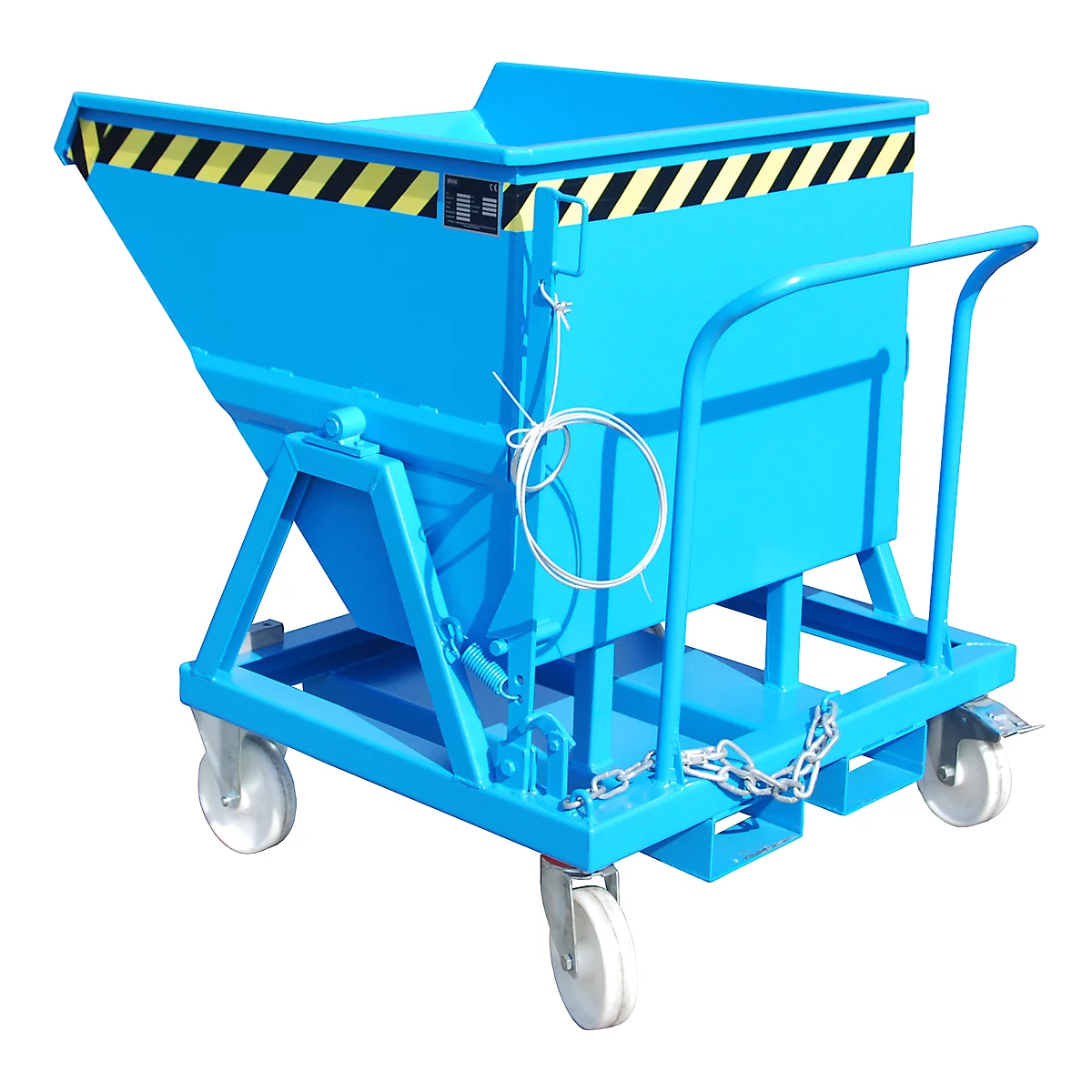 Kiepbak Bauer KS 400, staal, blauw, B 1220 x D 1200 x H 1115 mm, 400 l, tot 1000 kg, looprollen, handmatige kiepinrichting