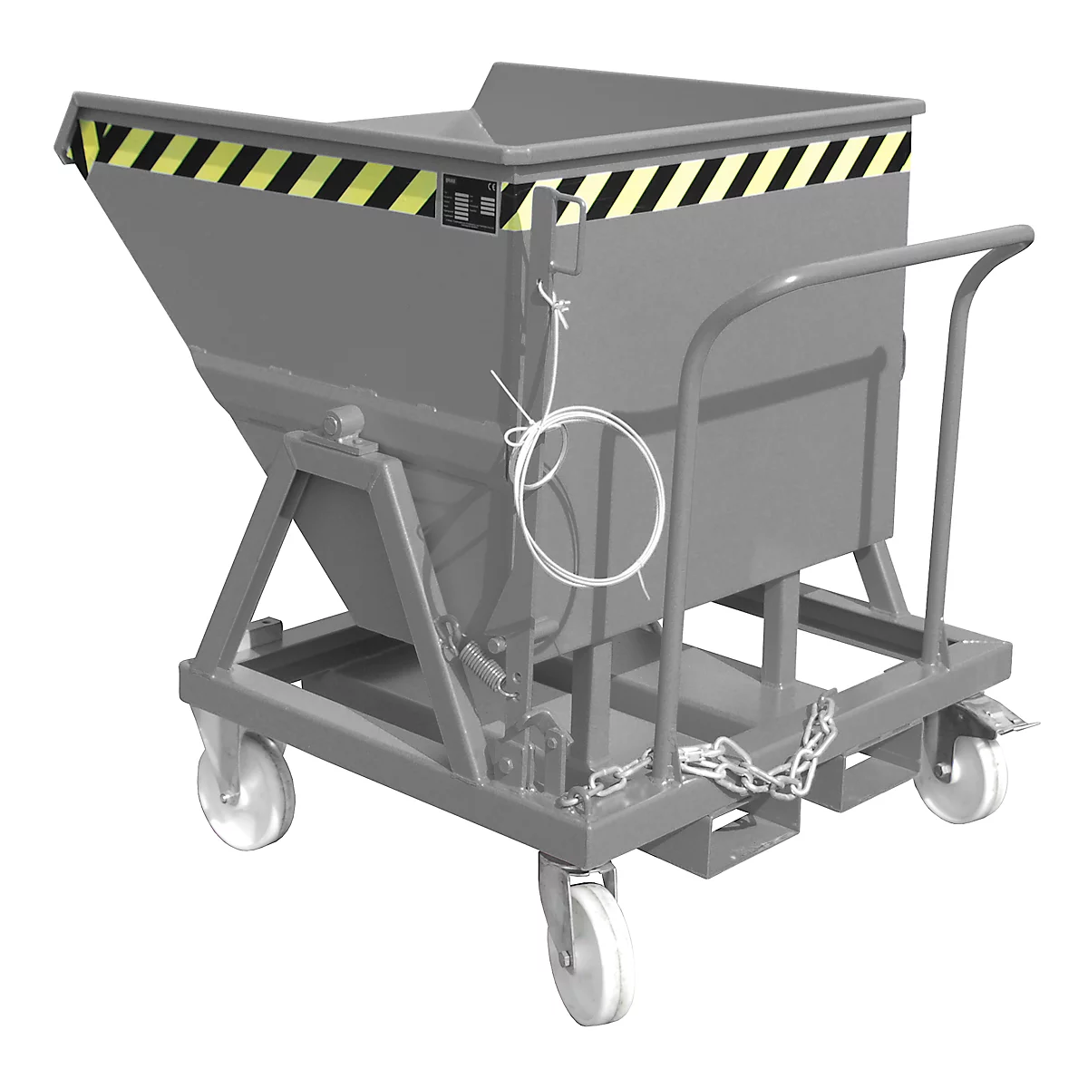 Kiepbak Bauer KS 400, staal, grijs, B 1220 x D 1200 x H 1115 mm, 400 l, tot 1000 kg, looprollen, handmatige kiepinrichting