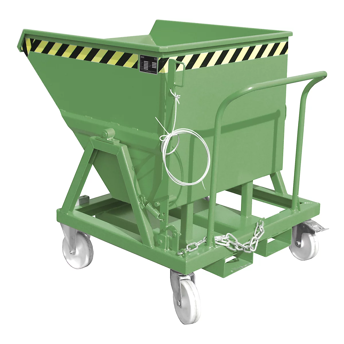 Kiepbak Bauer KS 400, staal, groen, B 1220 x D 1200 x H 1115 mm, 400 l, tot 1000 kg, looprollen, handmatige kiepinrichting