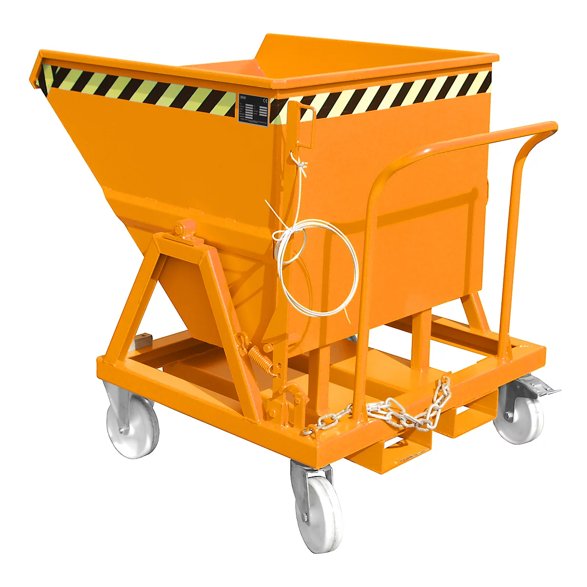Kiepbak Bauer KS 400, staal, oranje, B 1220 x D 1200 x H 1115 mm, 400 l, tot 1000 kg, looprollen, handmatige kiepinrichting