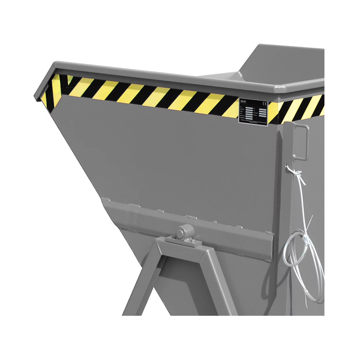Kiepbak Bauer KS 550, staal, grijs, B 1245 x D 1200 x H 1170 mm, 550 l, tot 1000 kg, looprollen, handmatige kiepinrichting