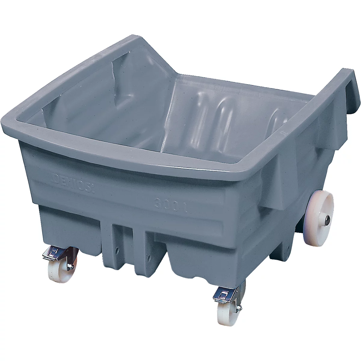 Kiepwagen, polyethyleen, grijs, B 1170 x D 1590 x H 1100 mm, 1000 l, goothoogte 670 mm, tot 250 kg