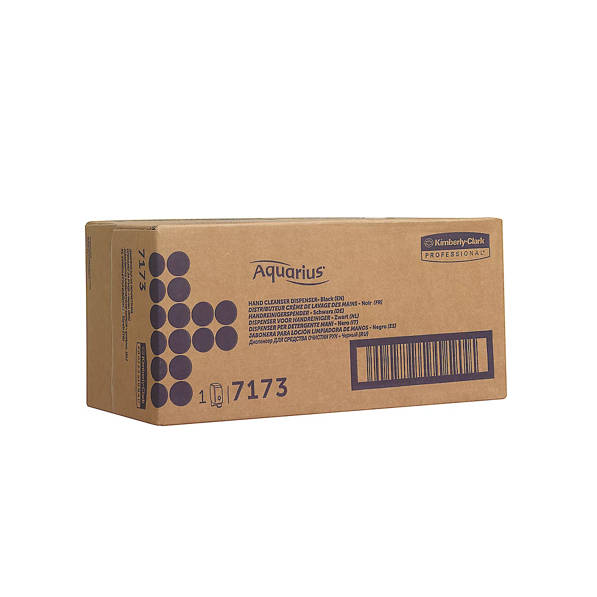 A cardboard box with the word Aquarius and a barcode.