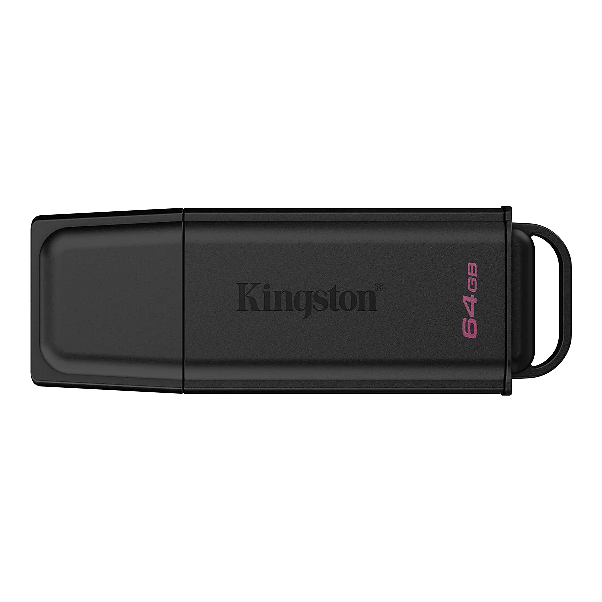 Clé USB noire Kingston avec logo, capacité de 64 Go, boucle en forme de D.