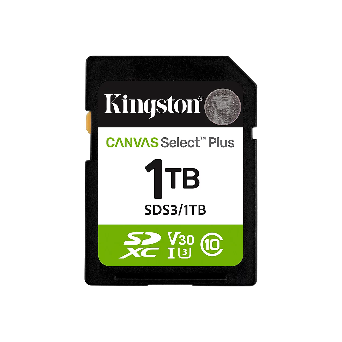 Carte SD Kingston noire avec lettrage blanc. Inscription: 1TB, Canvas Select Plus.