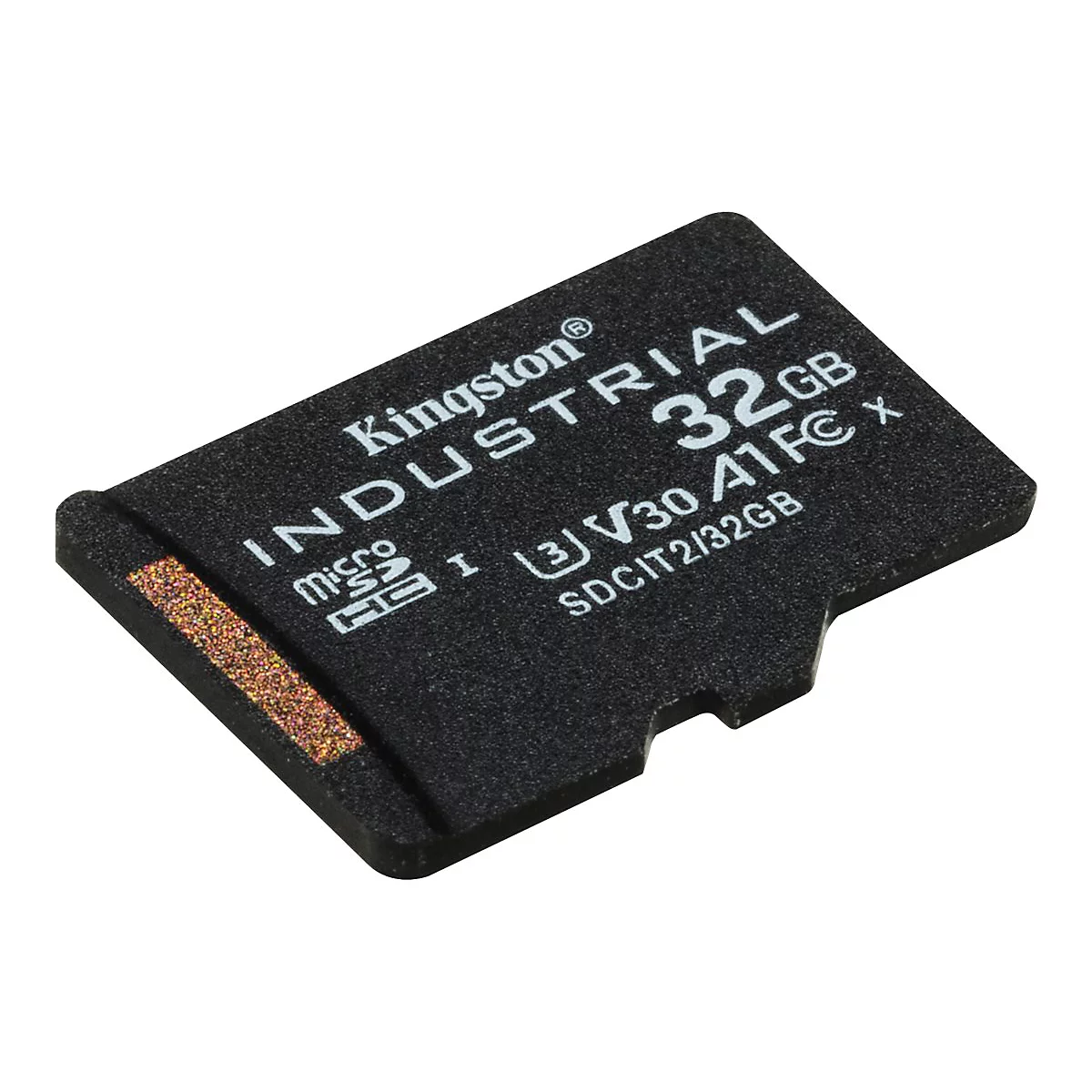 Carte Micro SD noire Kingston avec lettrage blanc. La carte a une capacité de 32 Go.