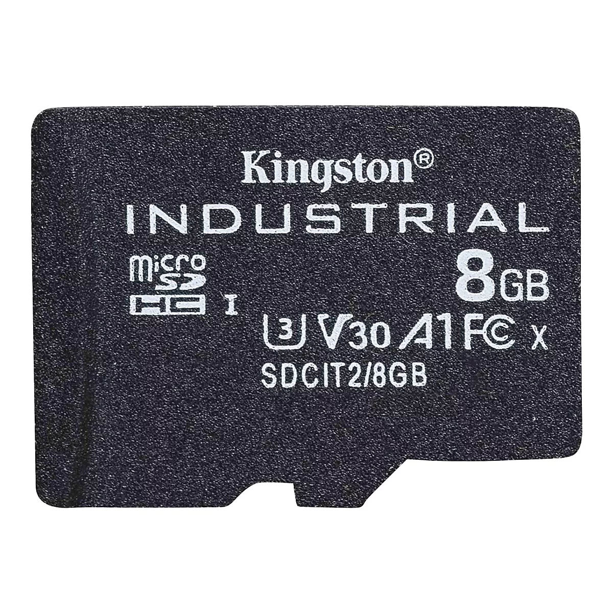 Carte microSD Kingston noire avec lettrage blanc, capacité de stockage de 8 Go.