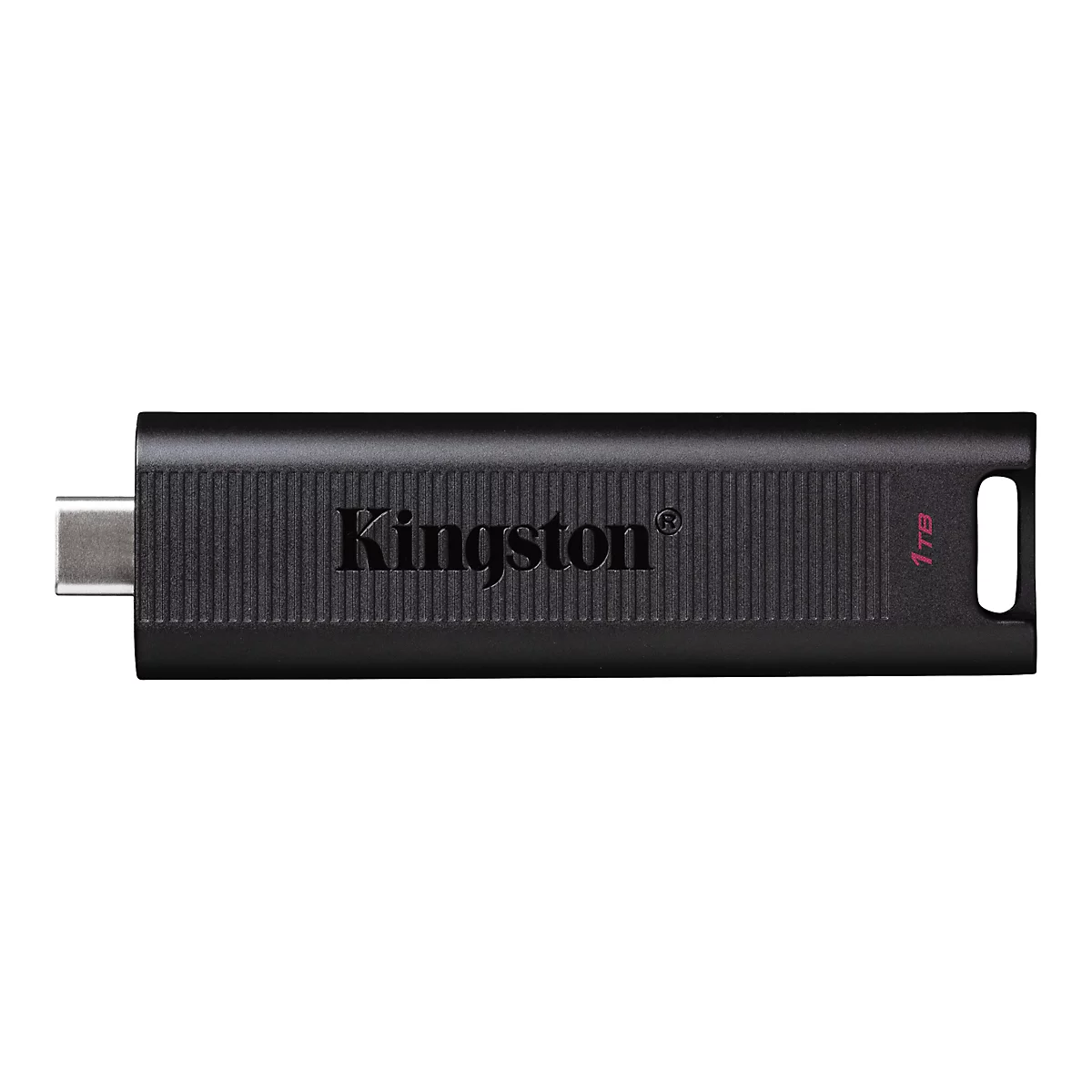 Clé USB noire Kingston avec "Kingston" et "1 TB" imprimés.
