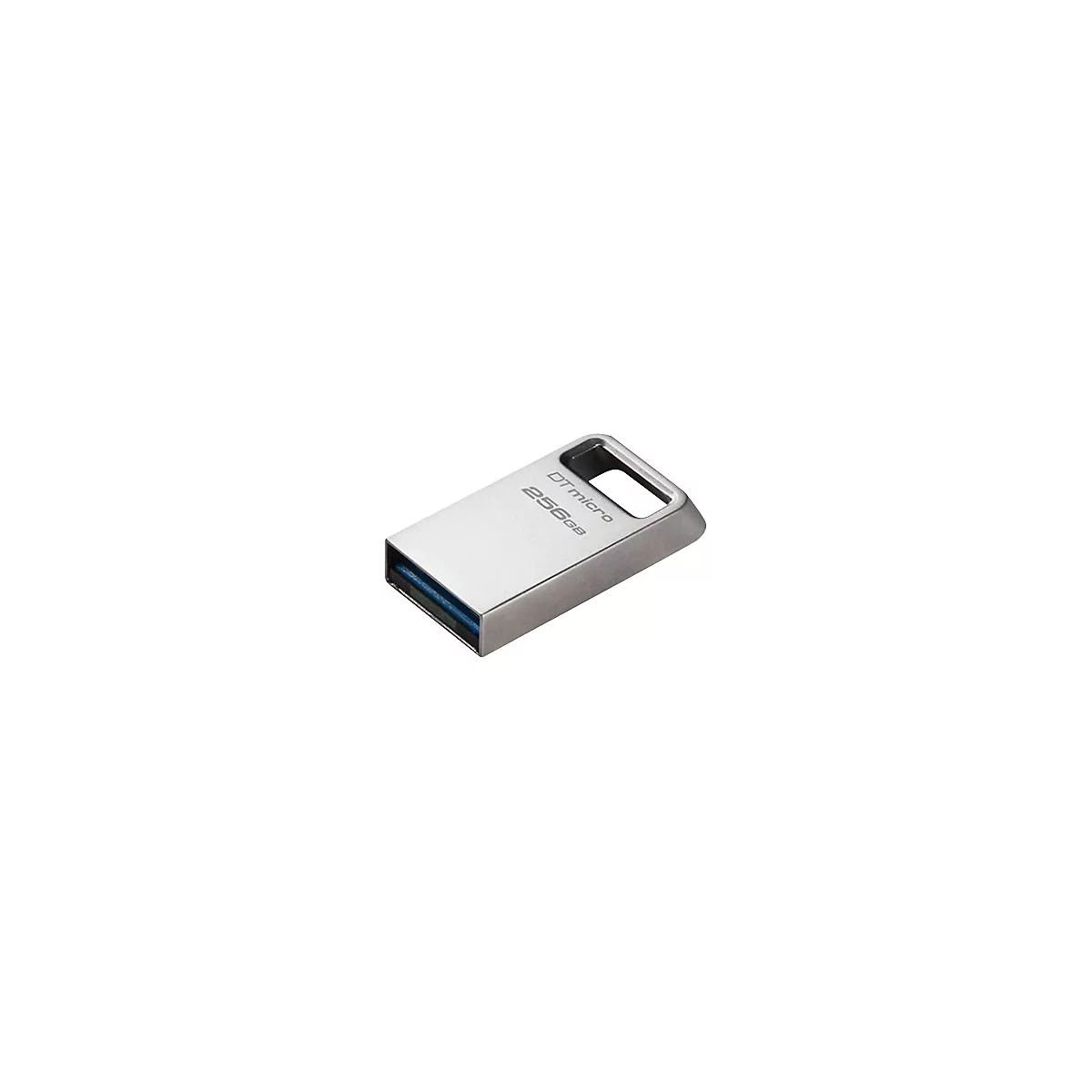 Clé USB argentée DTmicro, 256 Go, sur fond blanc.
