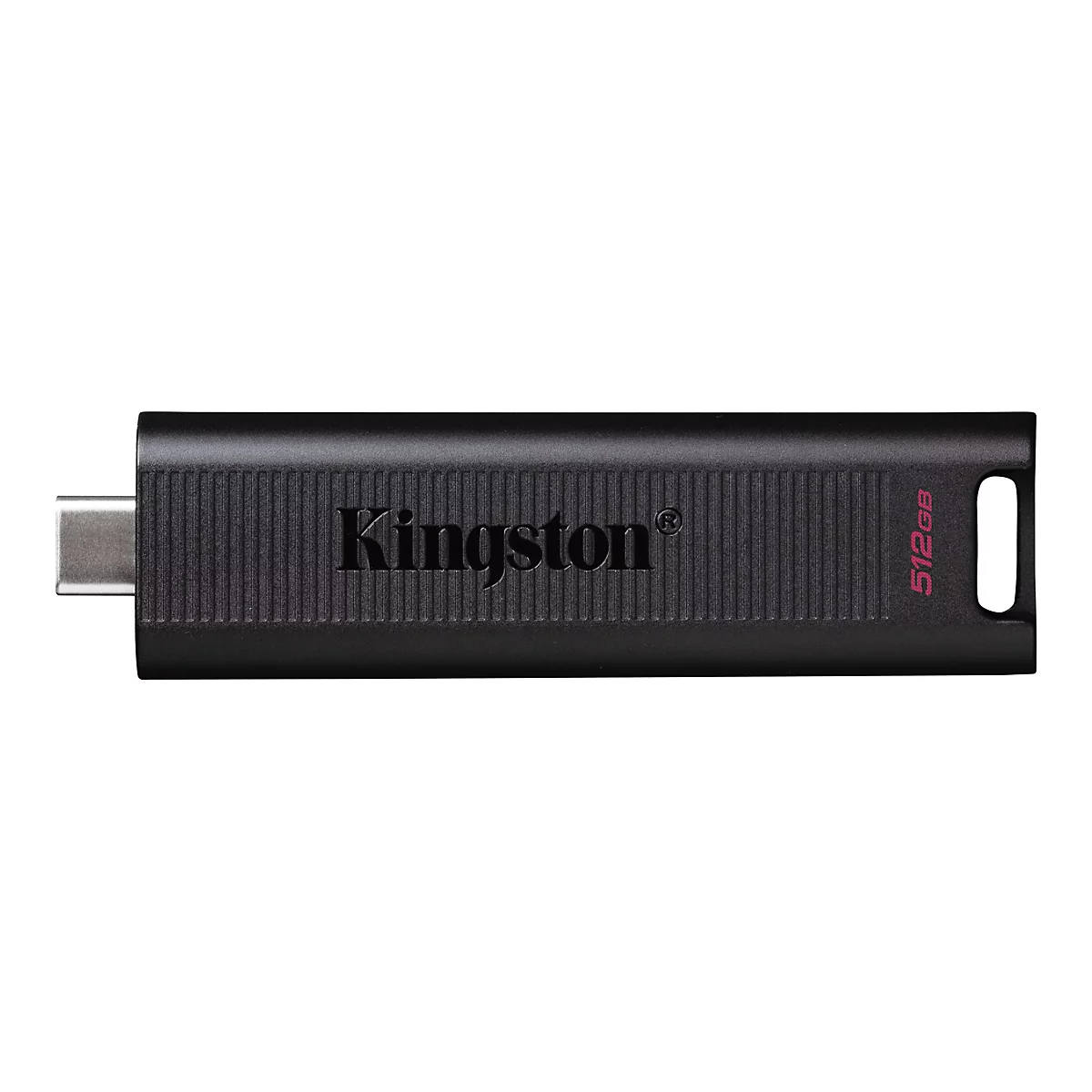 Clé USB noire Kingston avec le logo Kingston. La droite indique "512 Go".