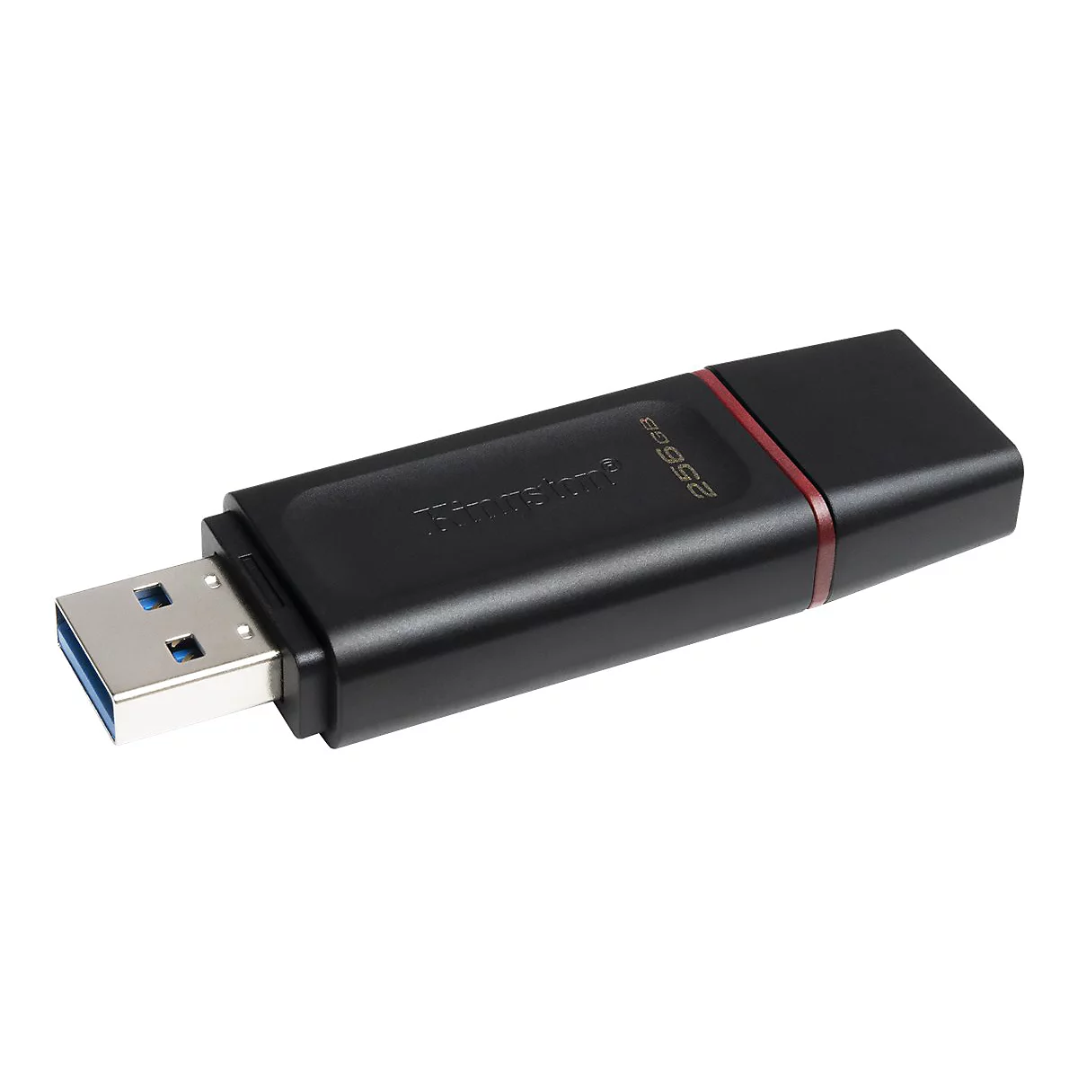 Schwarzer USB-Stick mit rotem Akzent und 256 GB Aufdruck, liegt diagonal auf weiÃŸem Hintergrund.
