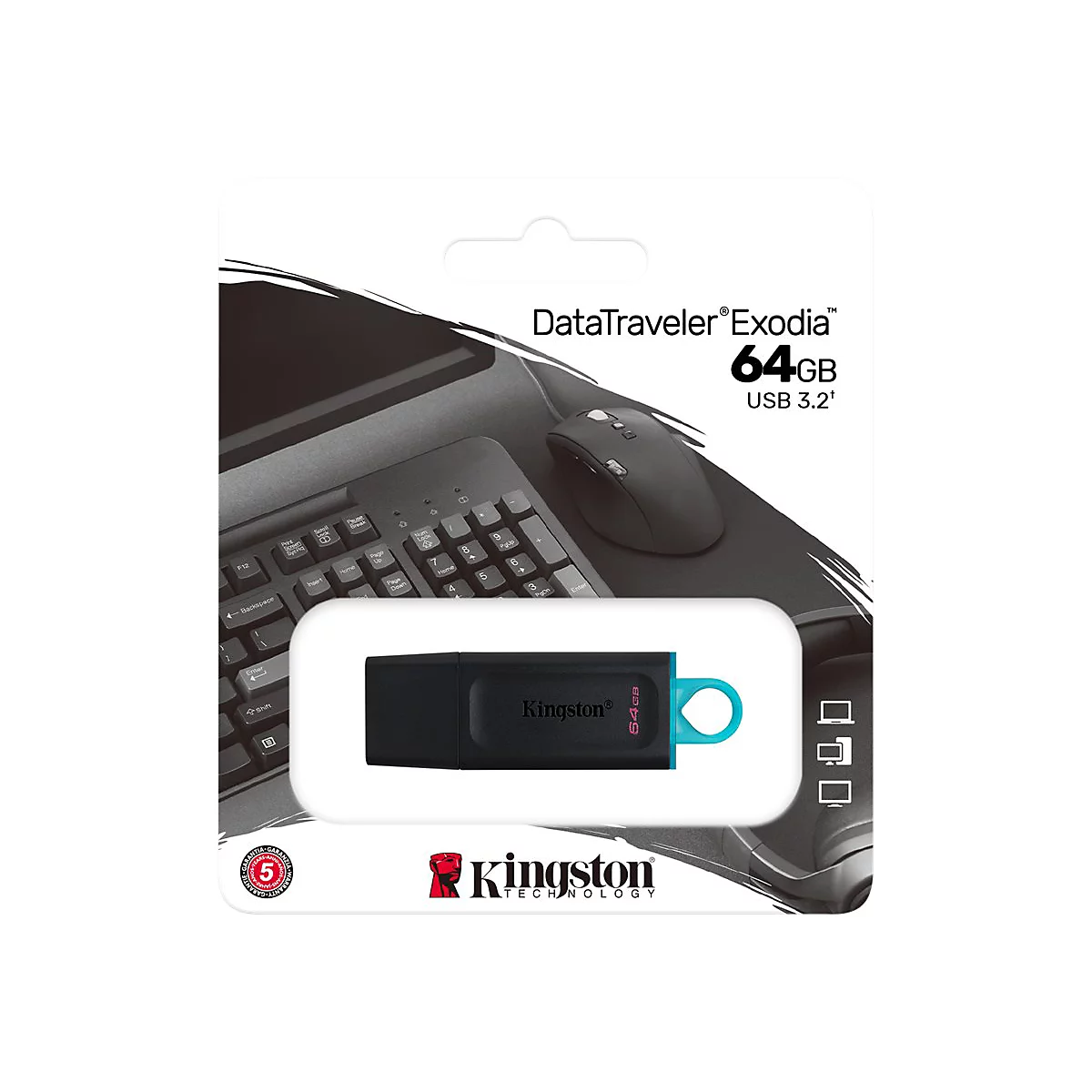 Kingston DataTraveler Exodia - USB-Flash-Laufwerk - 64 GB - USB 3.2 Gen 1 - Schwarz mit Türkis