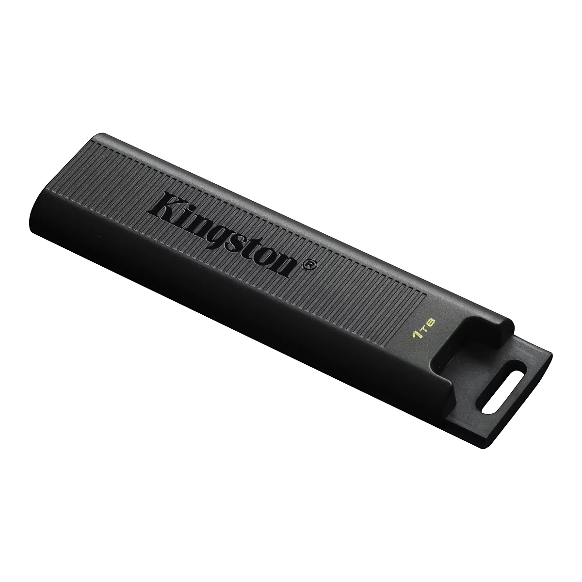 Schwarzer Kingston USB-Stick. Aufschrift Kingston und 1TB.