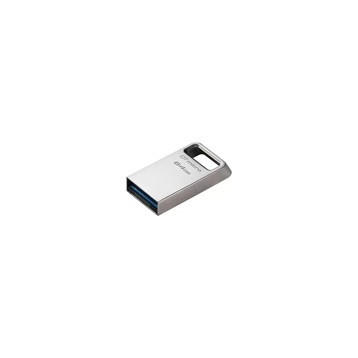ClÃ© USB argentÃ©e avec l'inscription 64 Go et DTmicro.